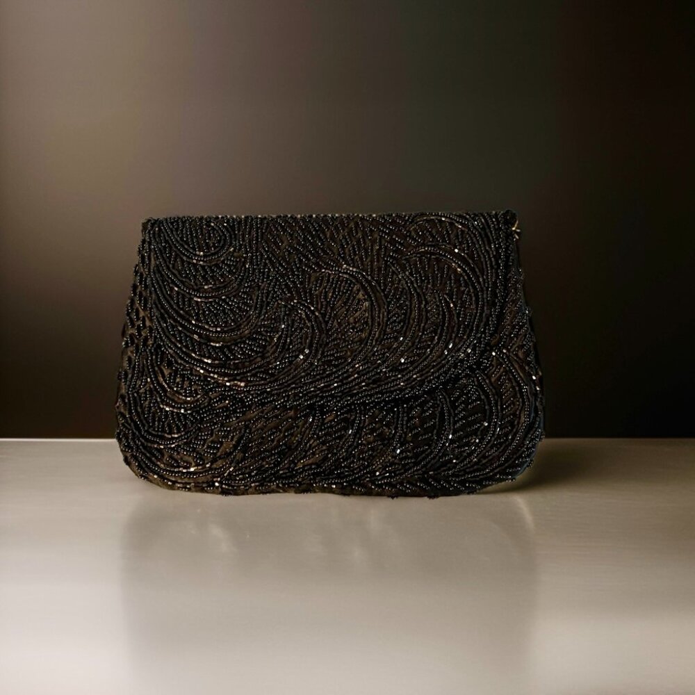 Beautiful VTG Black Beaded Bag